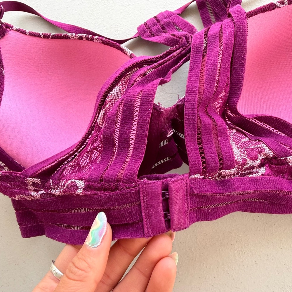 Victoria's Secret PINK 32D Purple & Pink Floral Lace Lightly Lined Racerback Bra - Picture 15 of 16